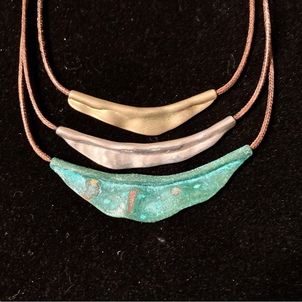 Silpada Layered Crescent Necklaces in Gold, Silver and Turquoise Green
